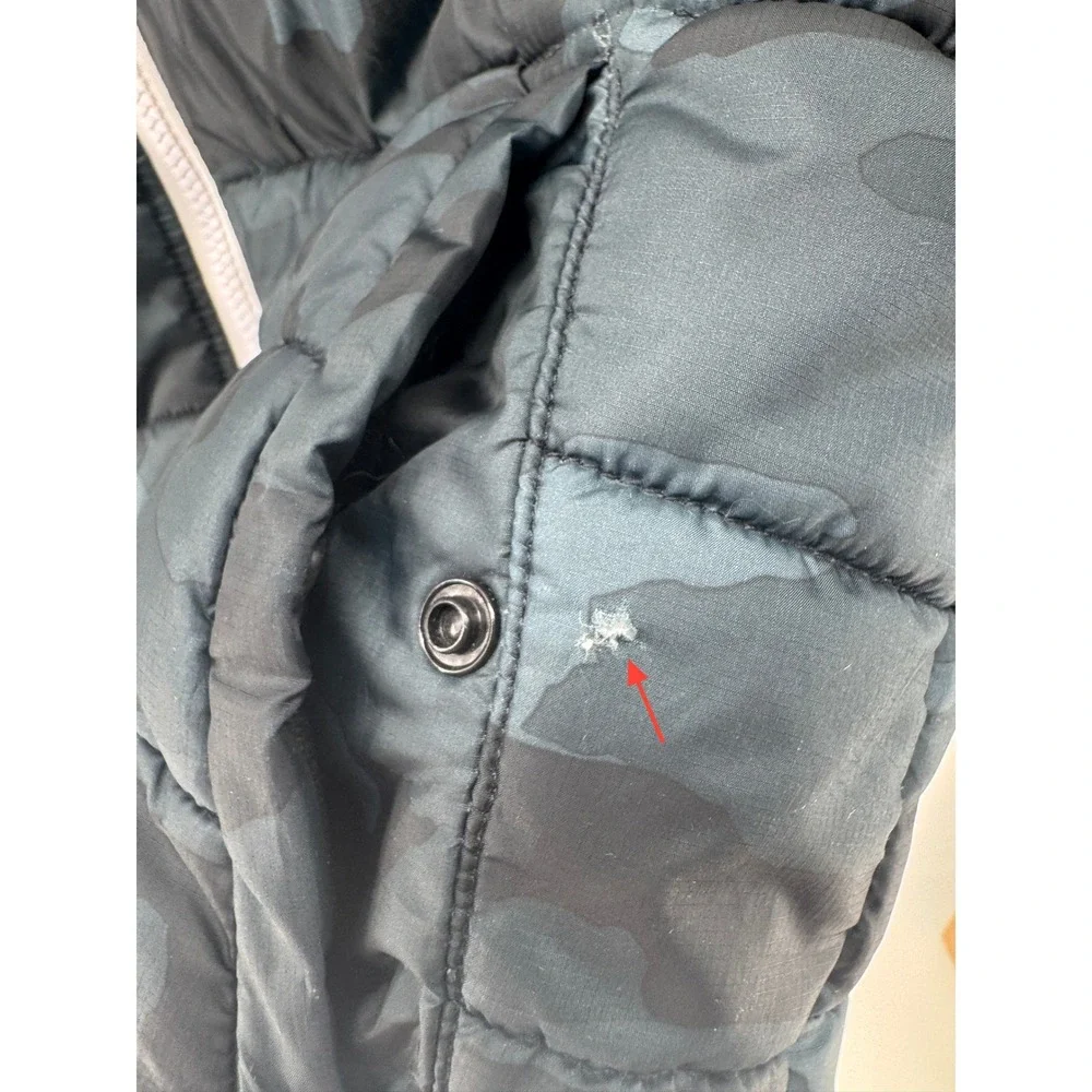 Under Armour Puffer Jacket Kids Large Blue Camo Storm Hooded Coat Reversable